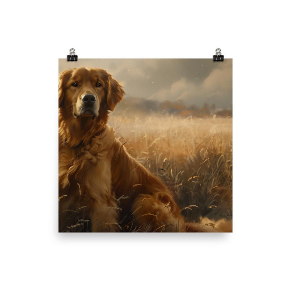 Golden Retriever Field Landscape Painting Poster - Oh Posters