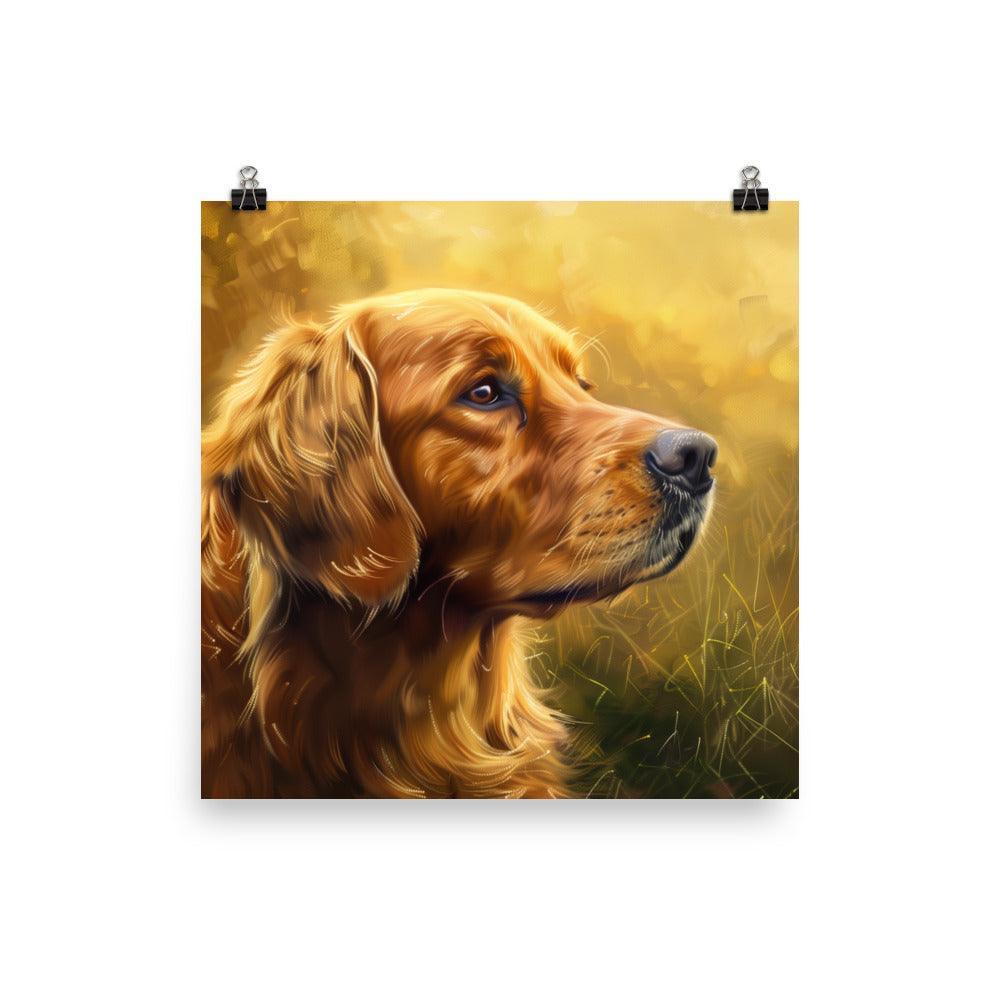 Golden Retriever Sunlit Side Profile Painting Poster - Oh Posters