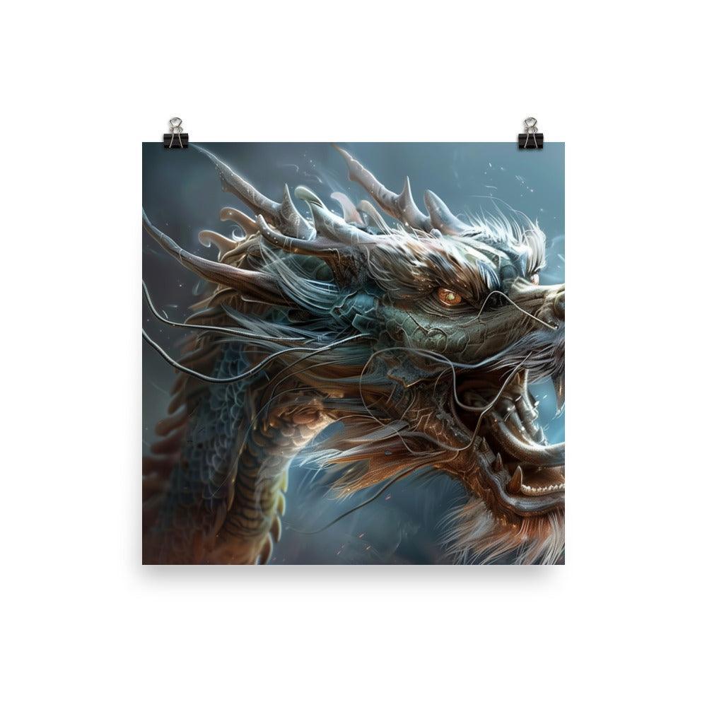 Ferocious Chinese Dragon Mythical Creature Digital Fantasy Art Poster - Oh Posters