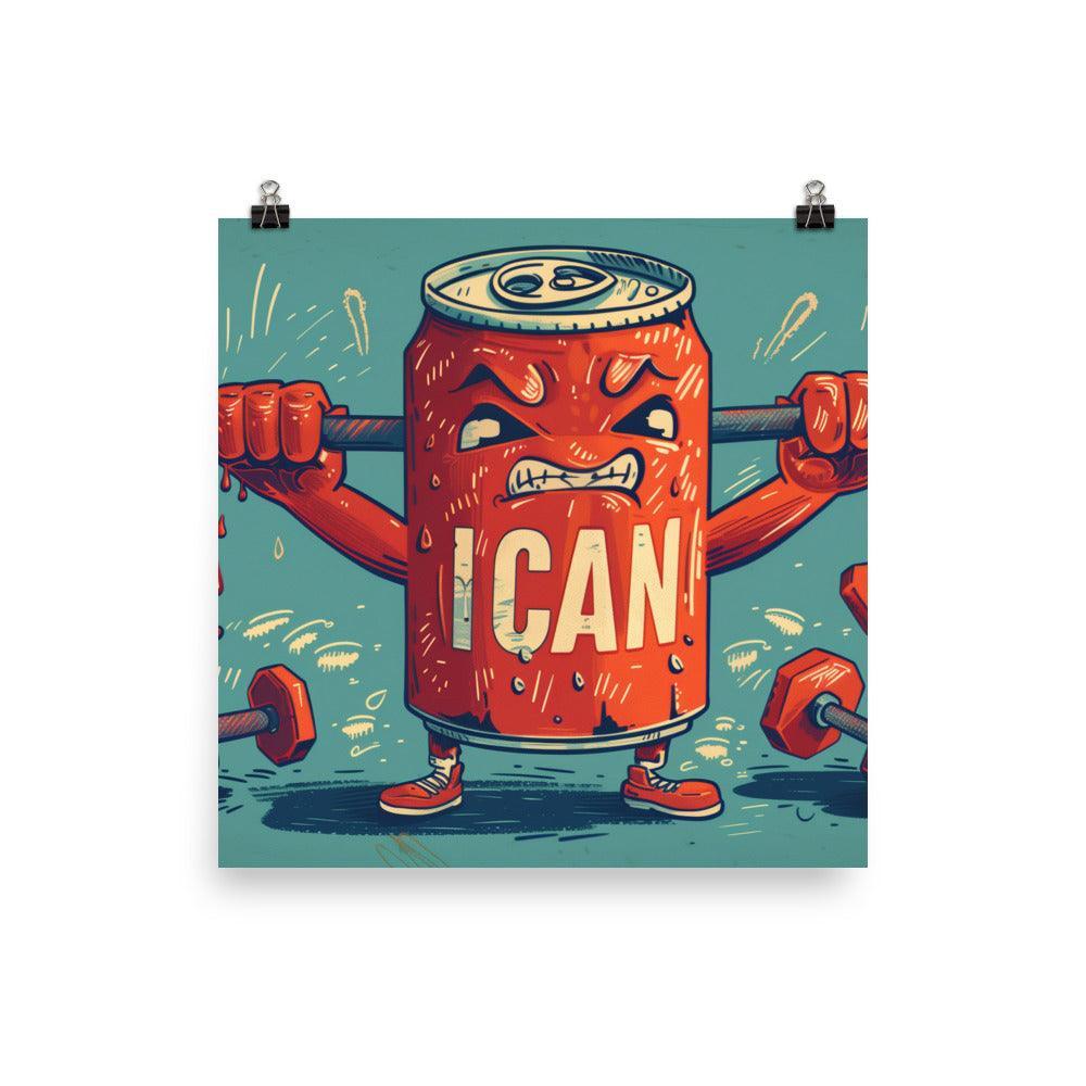 I Can Motivational Soda Can Lifting Weights Retro Art Poster - Oh Posters