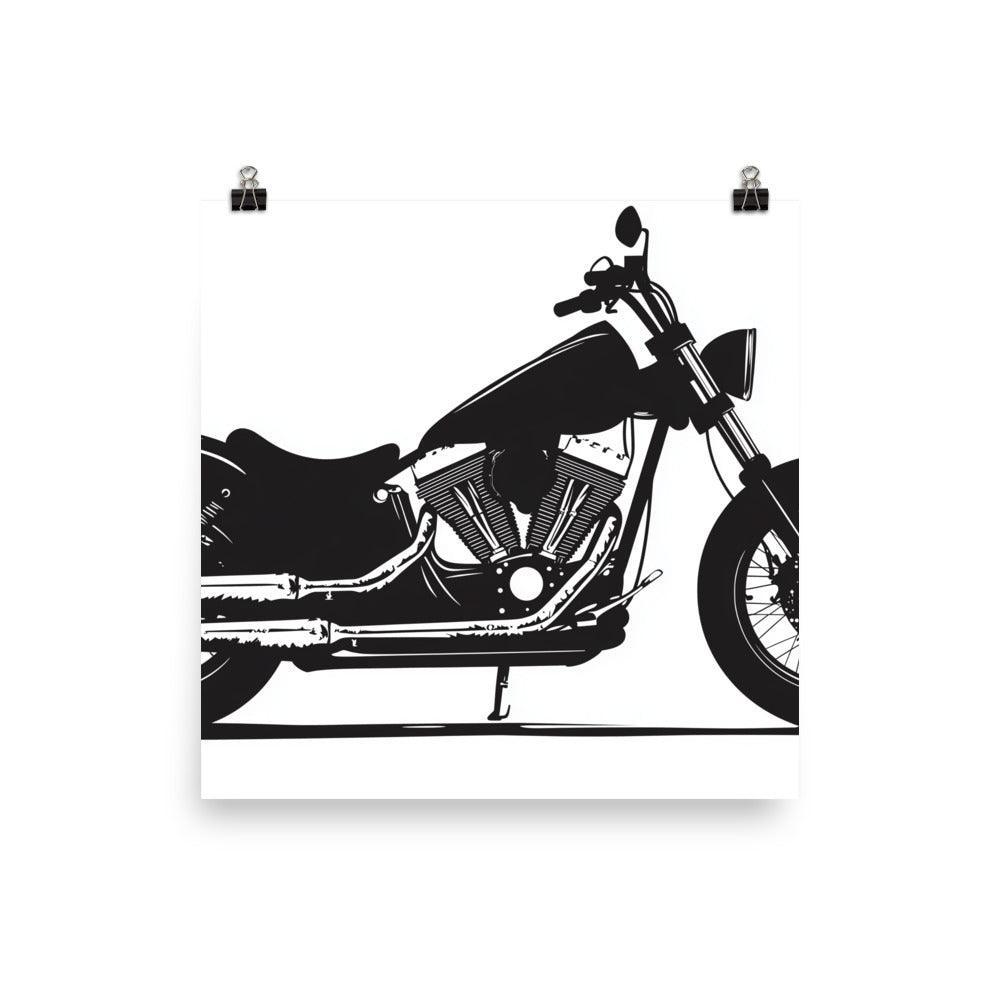 Classic Cruiser Motorcycle Silhouette Black and White Art Poster - Oh Posters