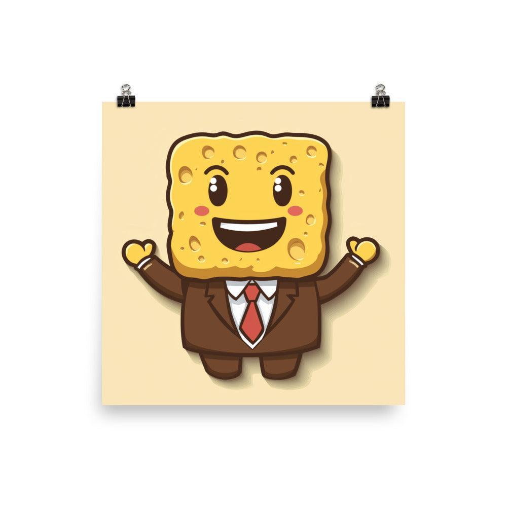 Cheerful Sponge in a Suit Cartoon Drawing Poster - Oh Posters