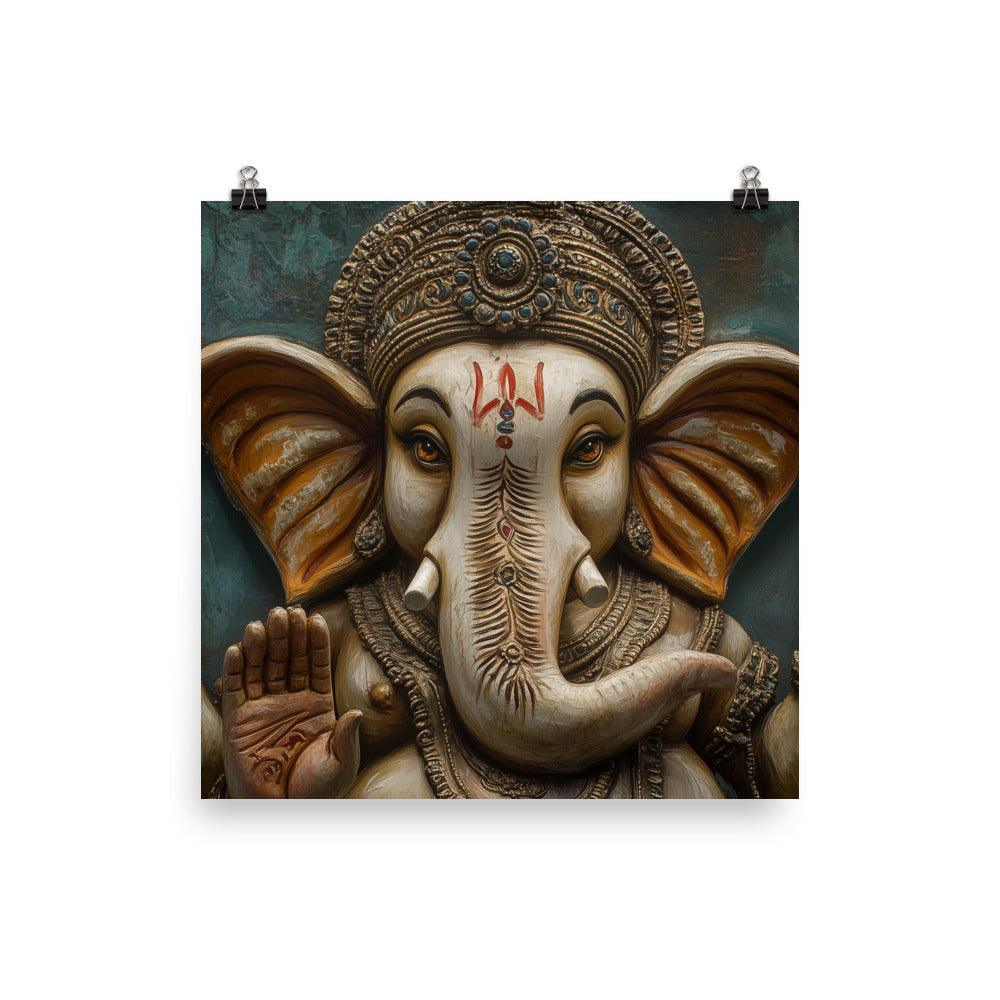 Close-up Ganesh Sculpture with Intricate Details Traditional Hindu Art Poster - Oh Posters