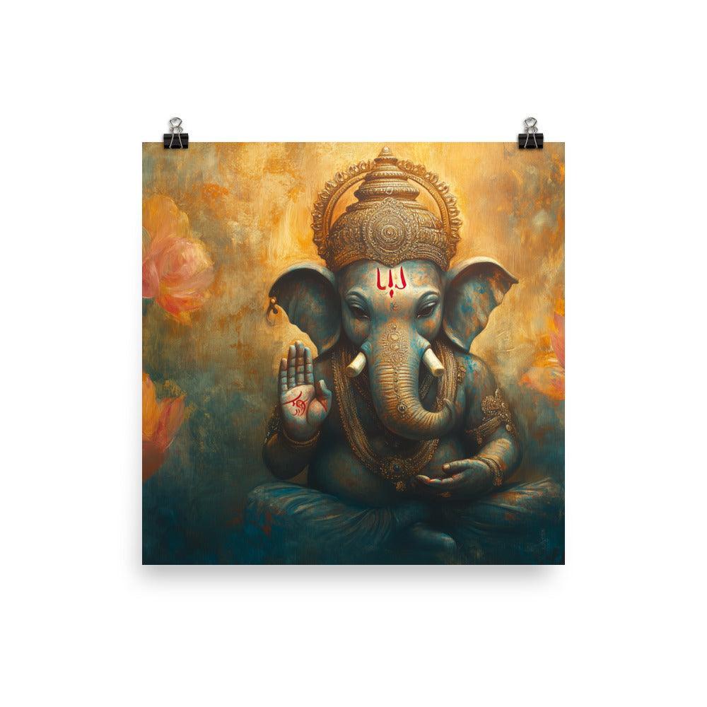 Ganesh Spiritual Art with Lotus Flowers Mystical Painting Poster - Oh Posters