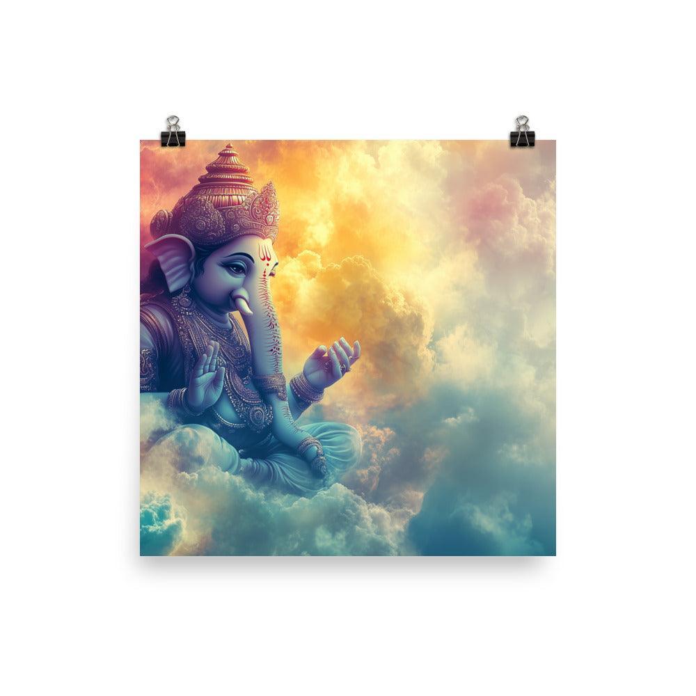 Divine Ganesh in the Clouds Spiritual Fantasy Artwork Poster - Oh Posters