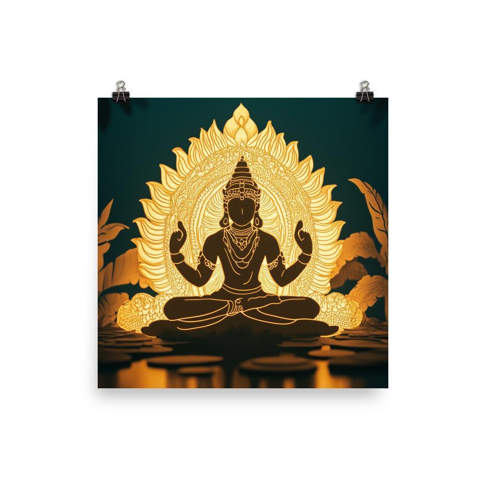 Illuminated Vishnu in a Lotus Design Glowing Spiritual Artwork Poster - Oh Posters