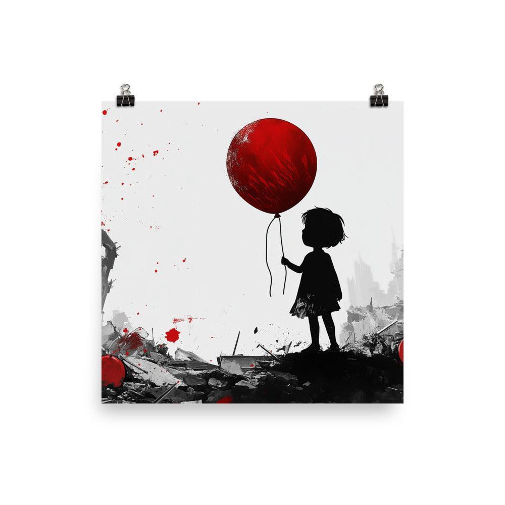 Child with Red Balloon in War-Torn Palestine Poster - Oh Posters