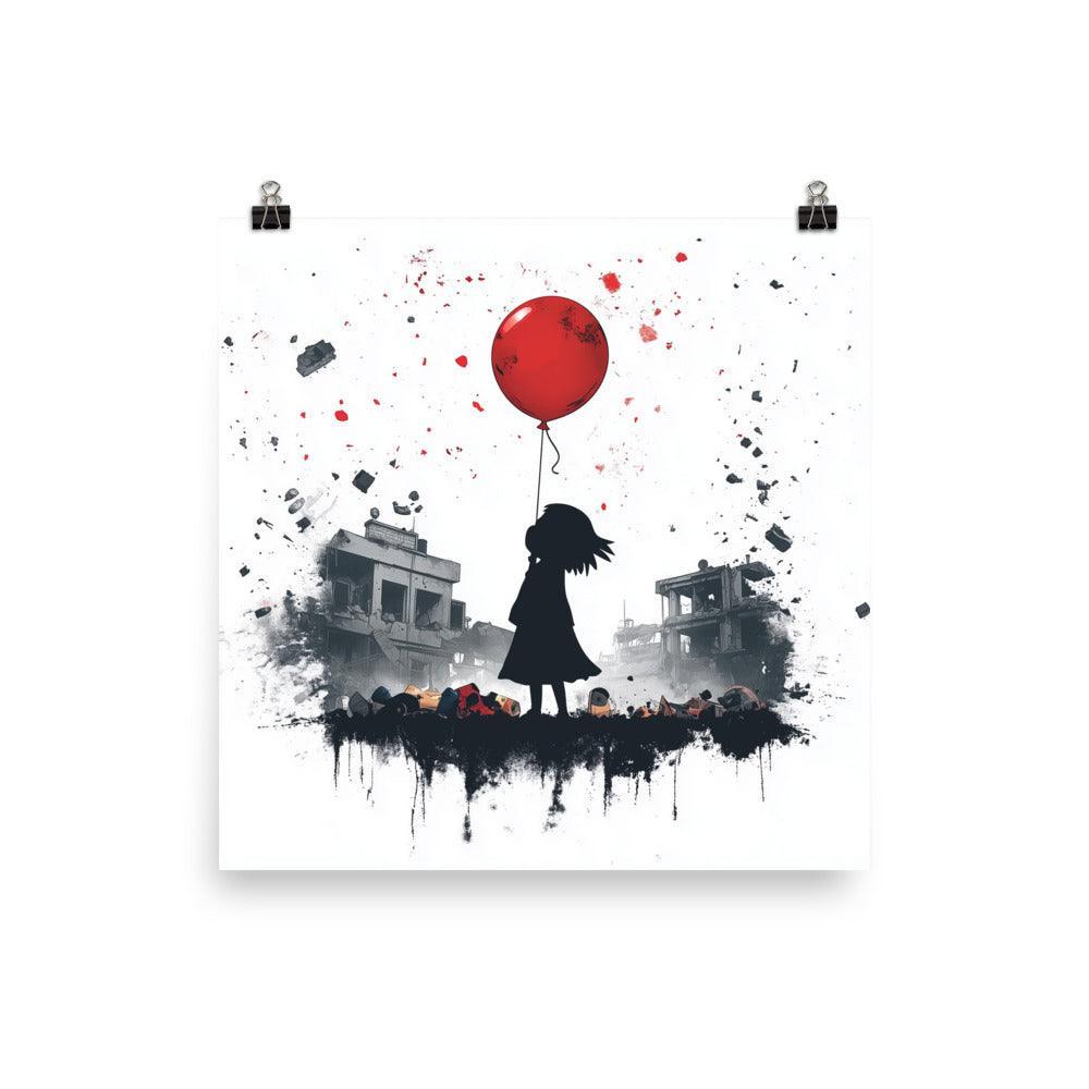 Girl in Palestine Warzone Red Balloon Artwork Poster - Oh Posters