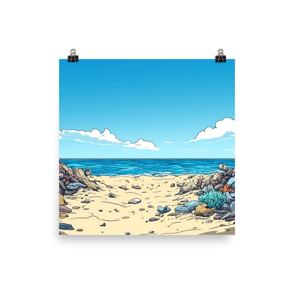 Beach Cleanup Coastal Serenity Artwork for Ocean Lovers Poster - Oh Posters