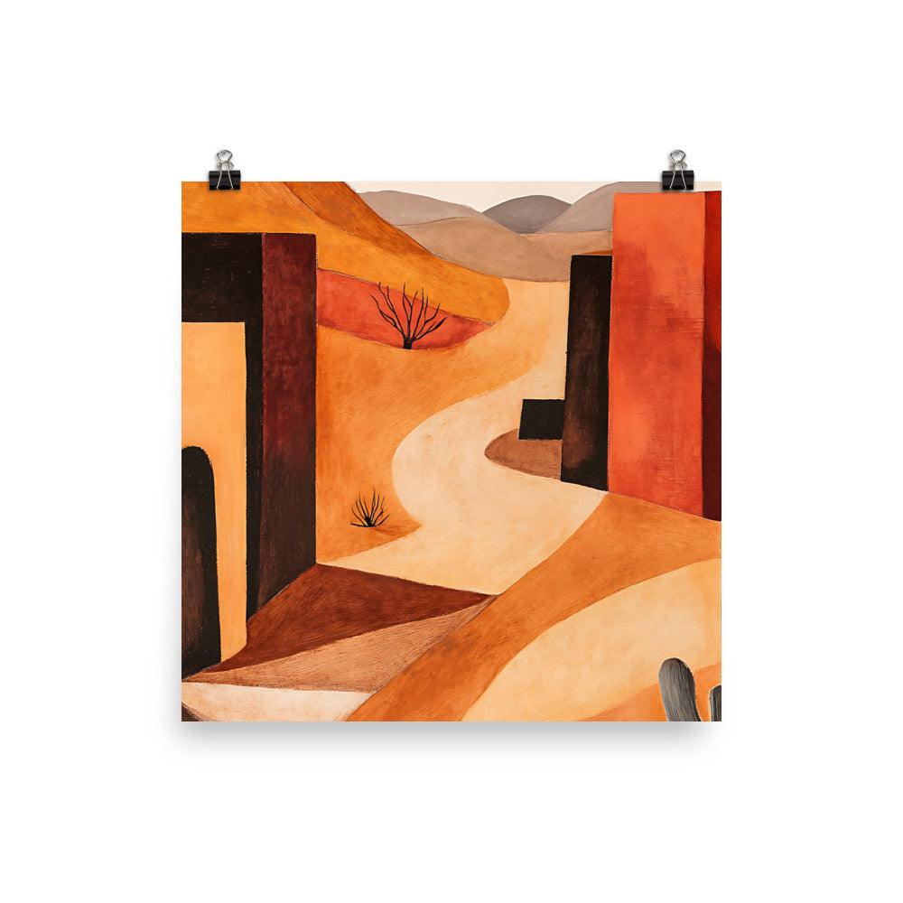 Boho Desert Landscape with Cactus and Adobe Houses Poster - Oh Posters