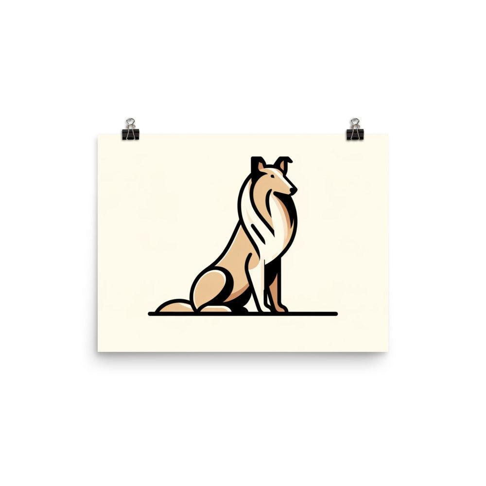 Sleek Collie Minimalist Illustration Modern Flat Color Design Poster - Oh Posters