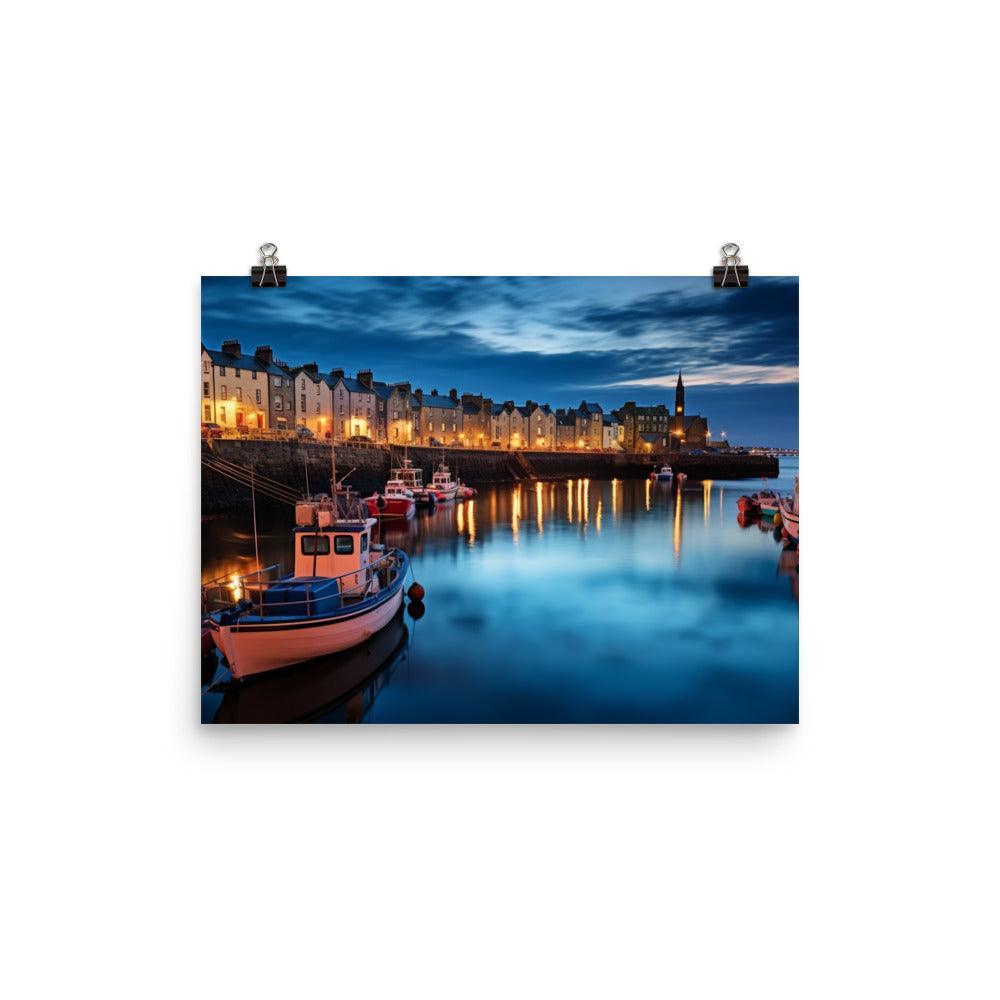 Dusk at Aberdeen Harbor Serene Scottish Waterfront and Boats Poster - Oh Posters