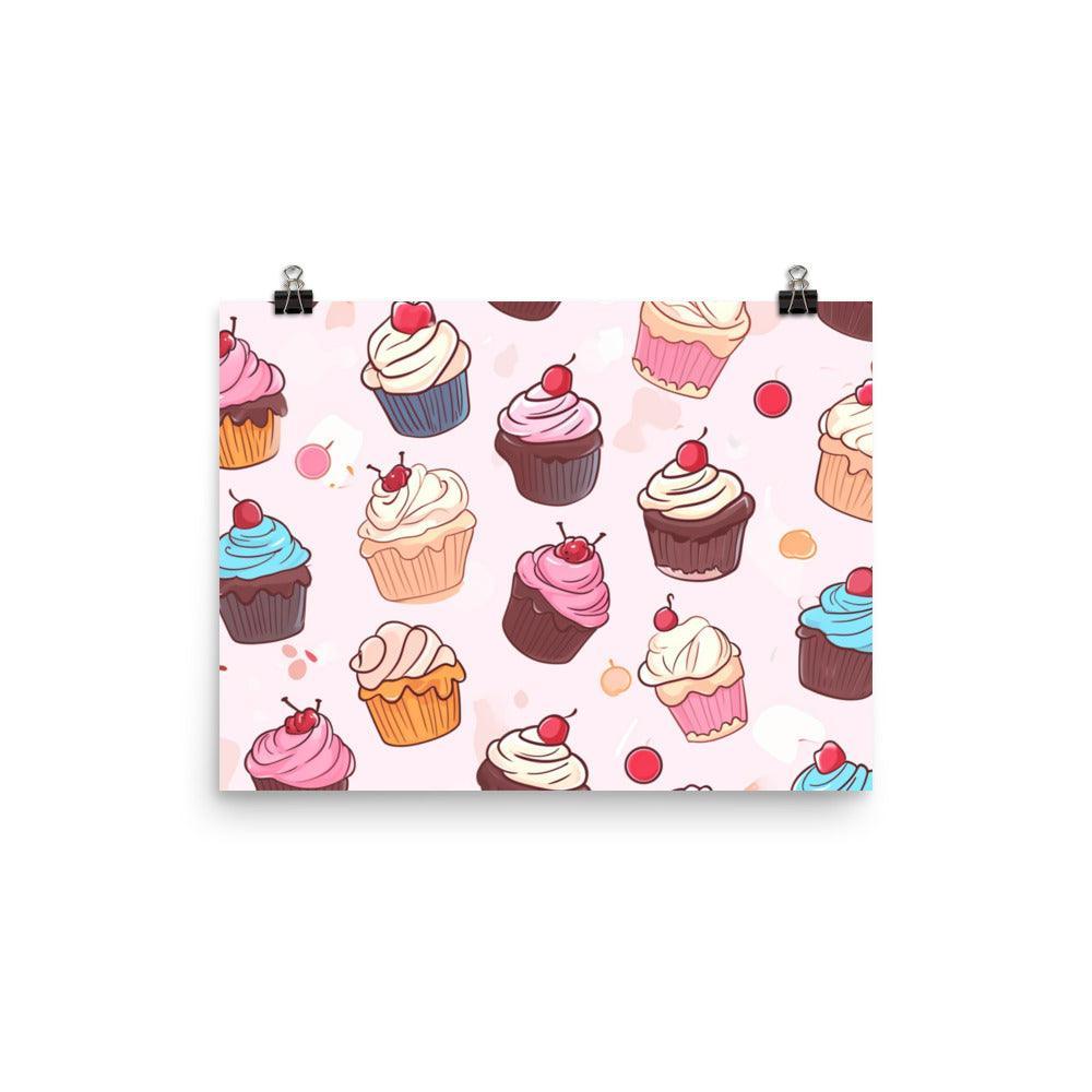 Kawaii Cupcakes Pattern in Pastel Tones Poster - Oh Posters