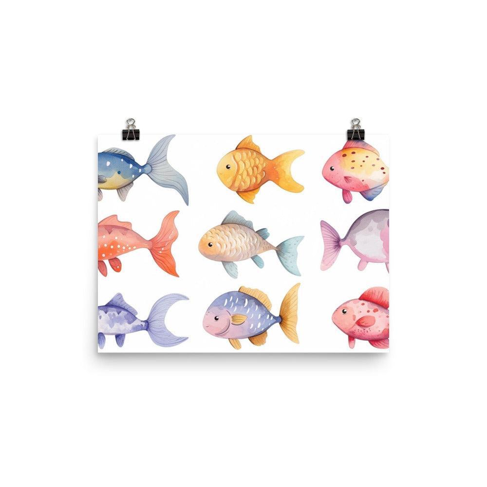 Pastel Watercolor Fish Collection for Nursery Children Kids Art Poster - Oh Posters