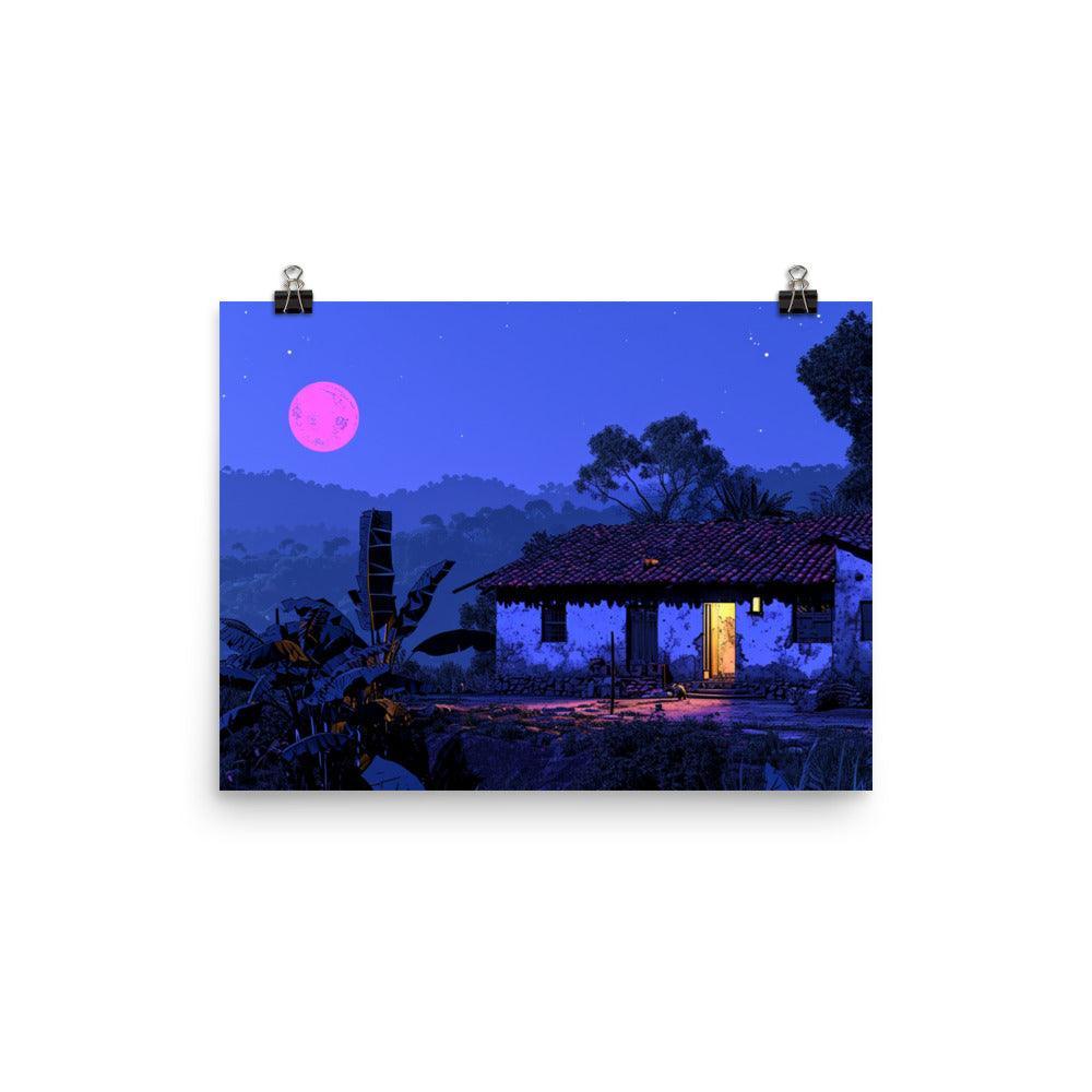 Indian Night Sky Village Home Game Style Art Poster - Oh Posters