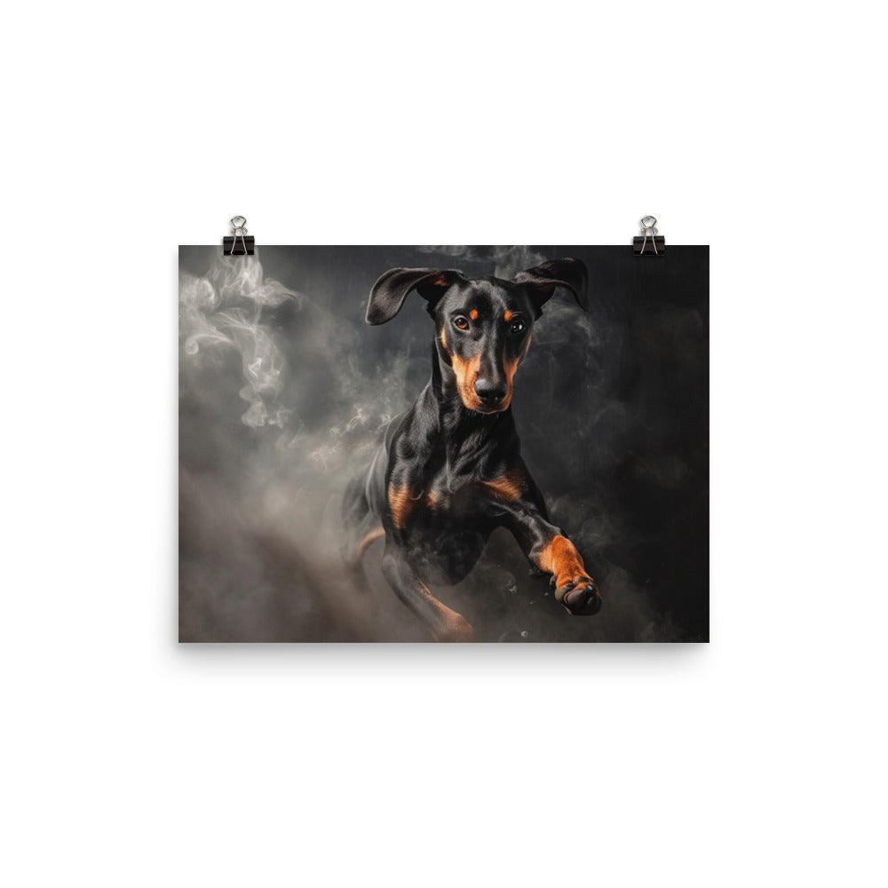 Dobermann Dynamic Smoke Effect Dog Portrait Poster - Oh Posters