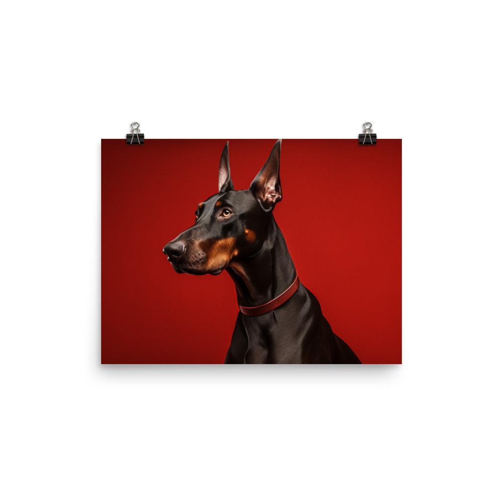 Dobermann Elegant Profile on Red Background Dog Poster - Oh Posters