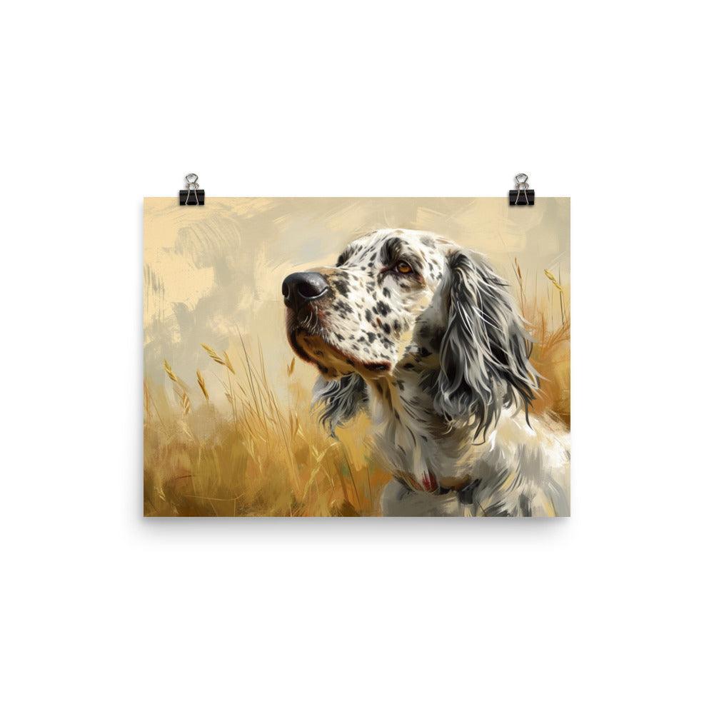 English Setter Serene Field Artistic Illustration Poster - Oh Posters