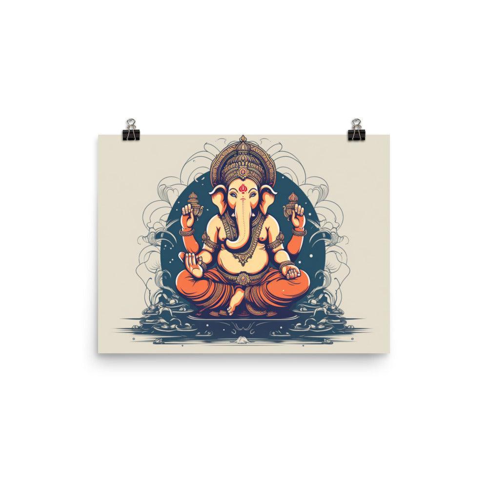 Ganesha Traditional Orange and White Art Poster - Oh Posters