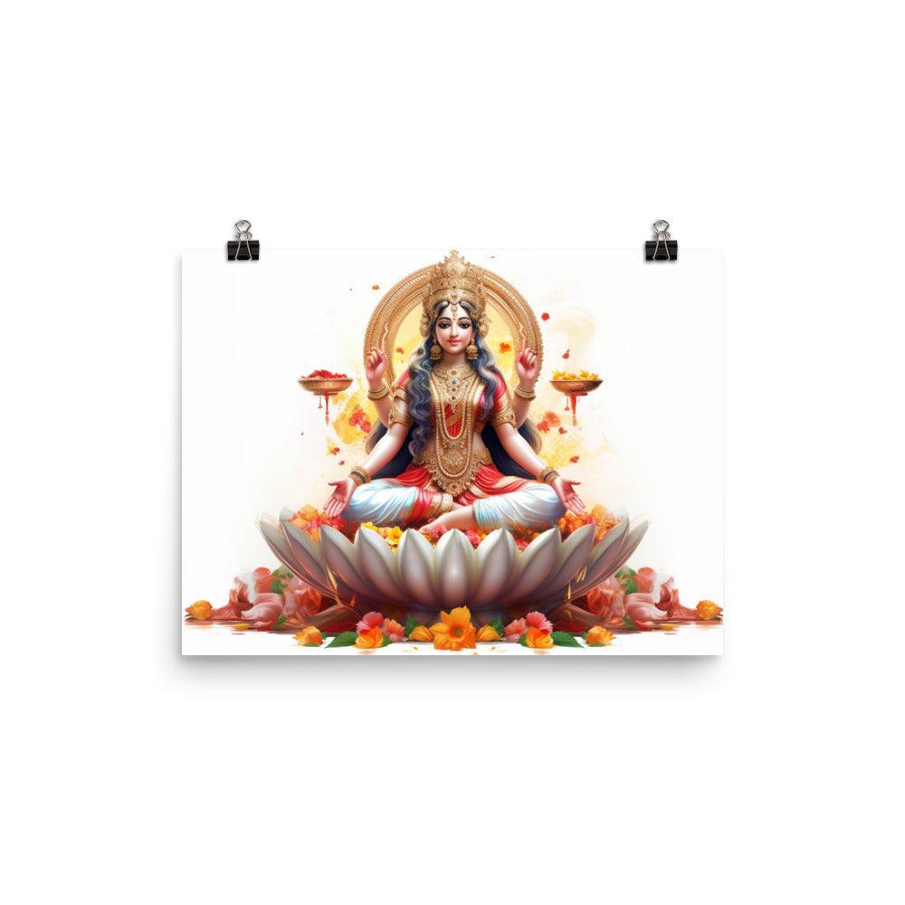 Lakshmi Goddess of Wealth Floral Digital Art Poster - Oh Posters