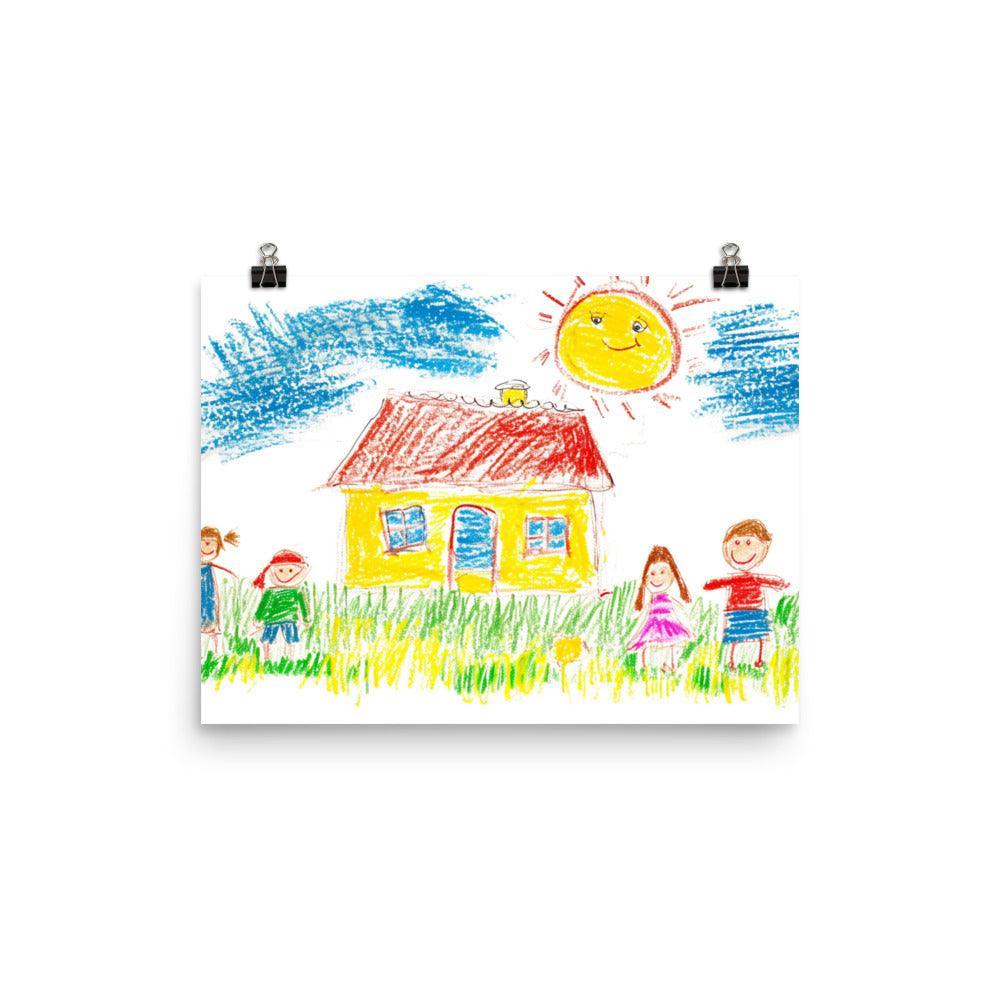 Childhood Drawing Family Home Crayon Art Poster - Oh Posters