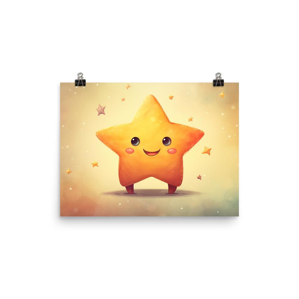 Cheerful Star Character Whimsical Digital Art Poster - Oh Posters