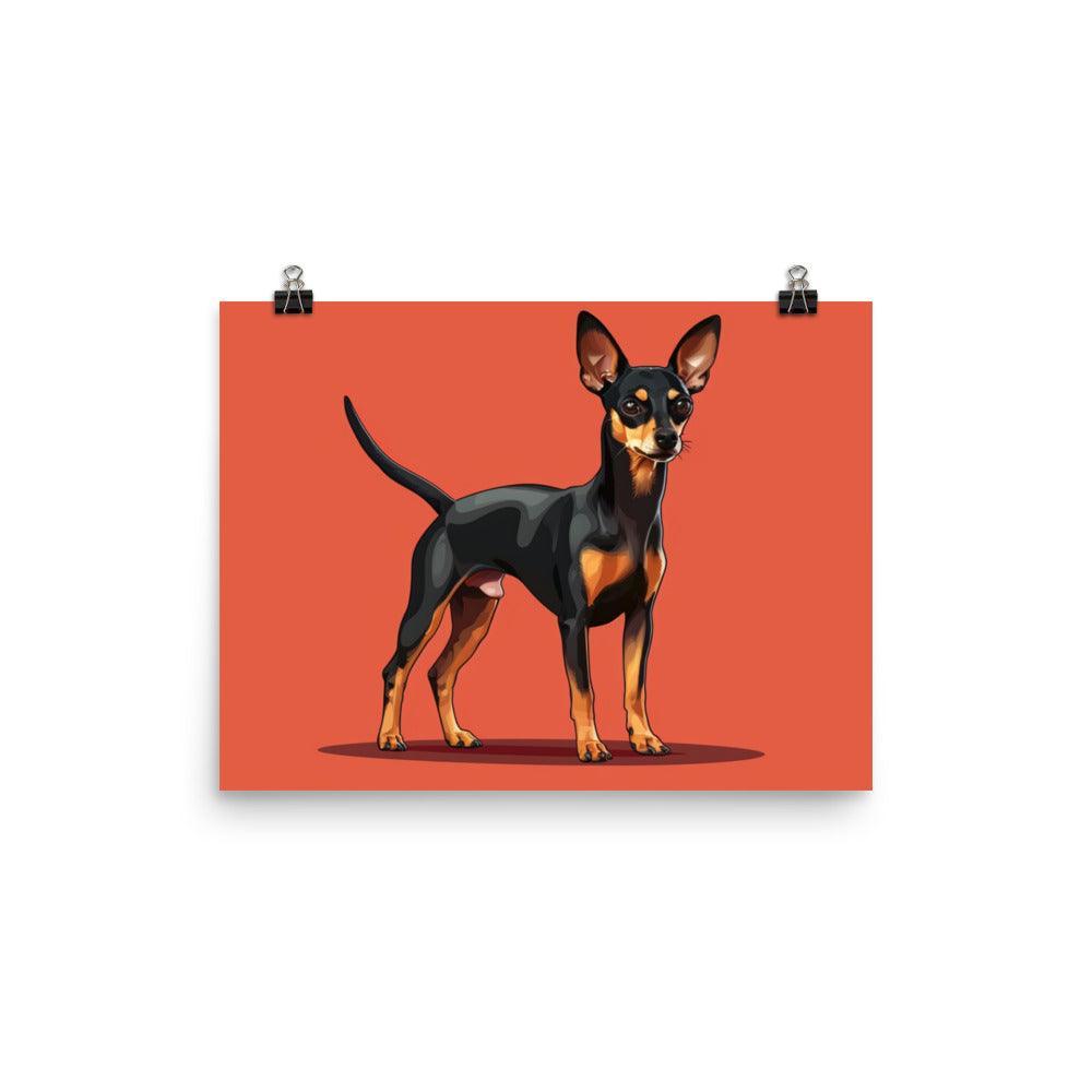 Vibrant English Toy Terrier Portrait on Red Poster - Oh Posters