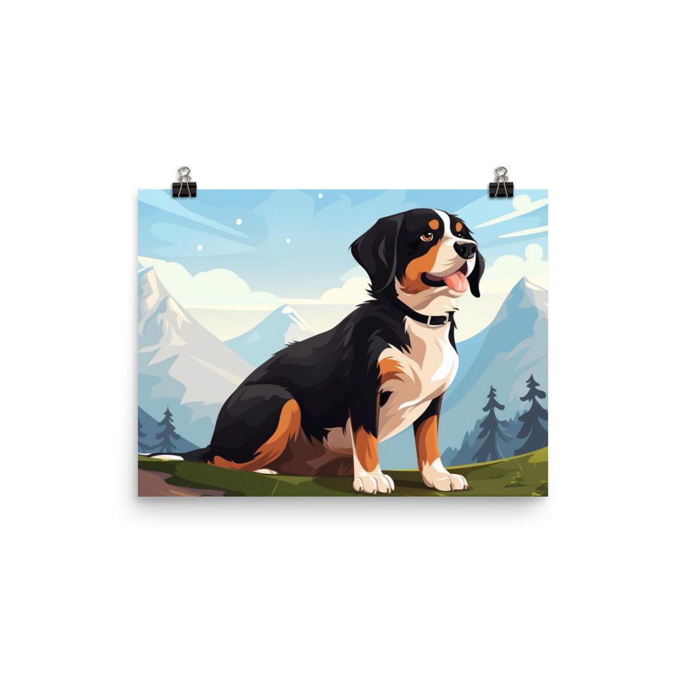 Entlebucher Mountain Dog Cartoon Mountainscape Poster - Oh Posters