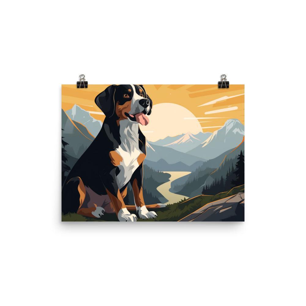 Entlebucher Mountain Dog Sunset Cartoon Scenery Poster - Oh Posters