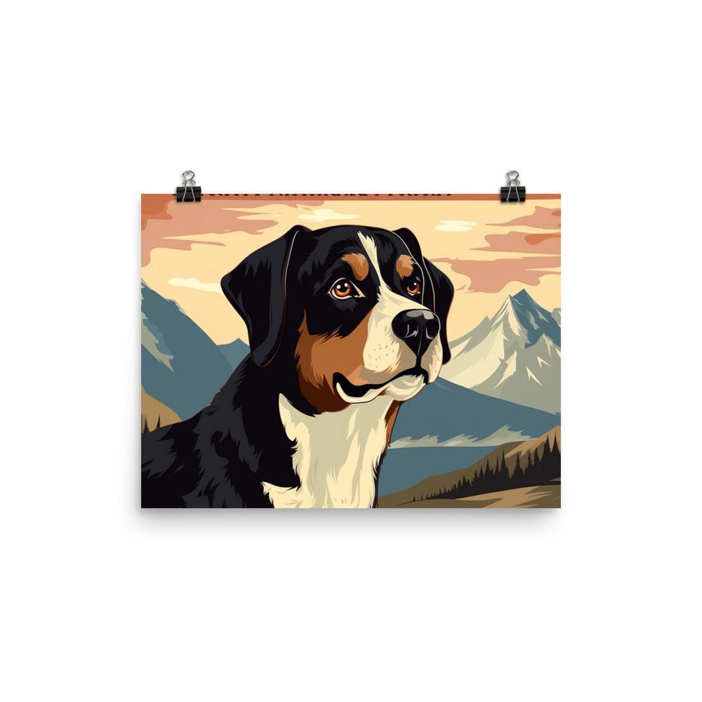 Entlebucher Mountain Dog Retro Style Mountain Illustration Poster - Oh Posters