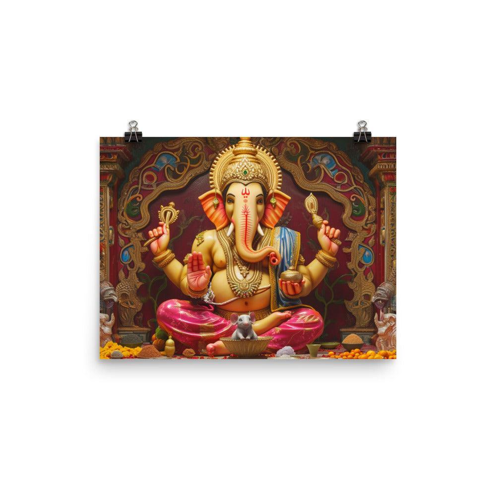 Ganesha Figurine Traditional Hindu Deity Illustration Poster - Oh Posters