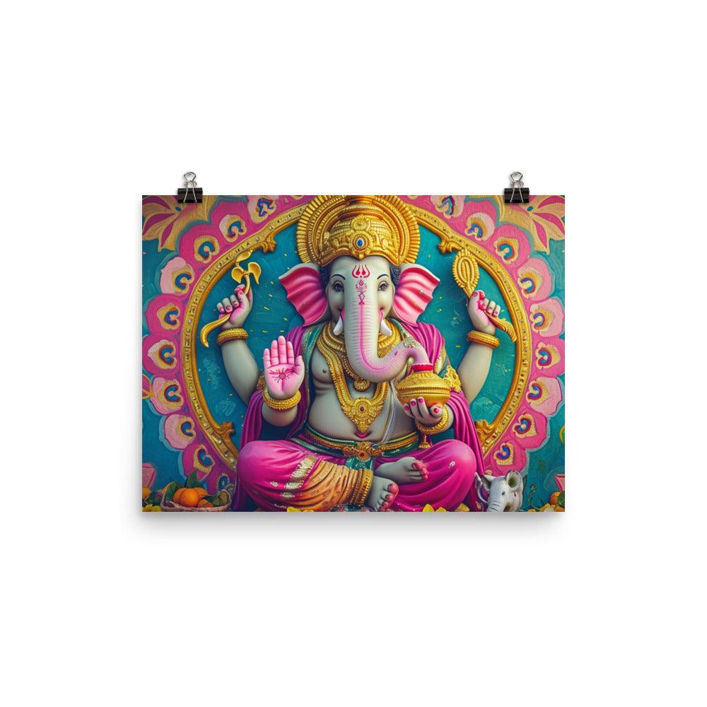 Ganesha Pink Elegant Religious Statue Graphic Poster - Oh Posters