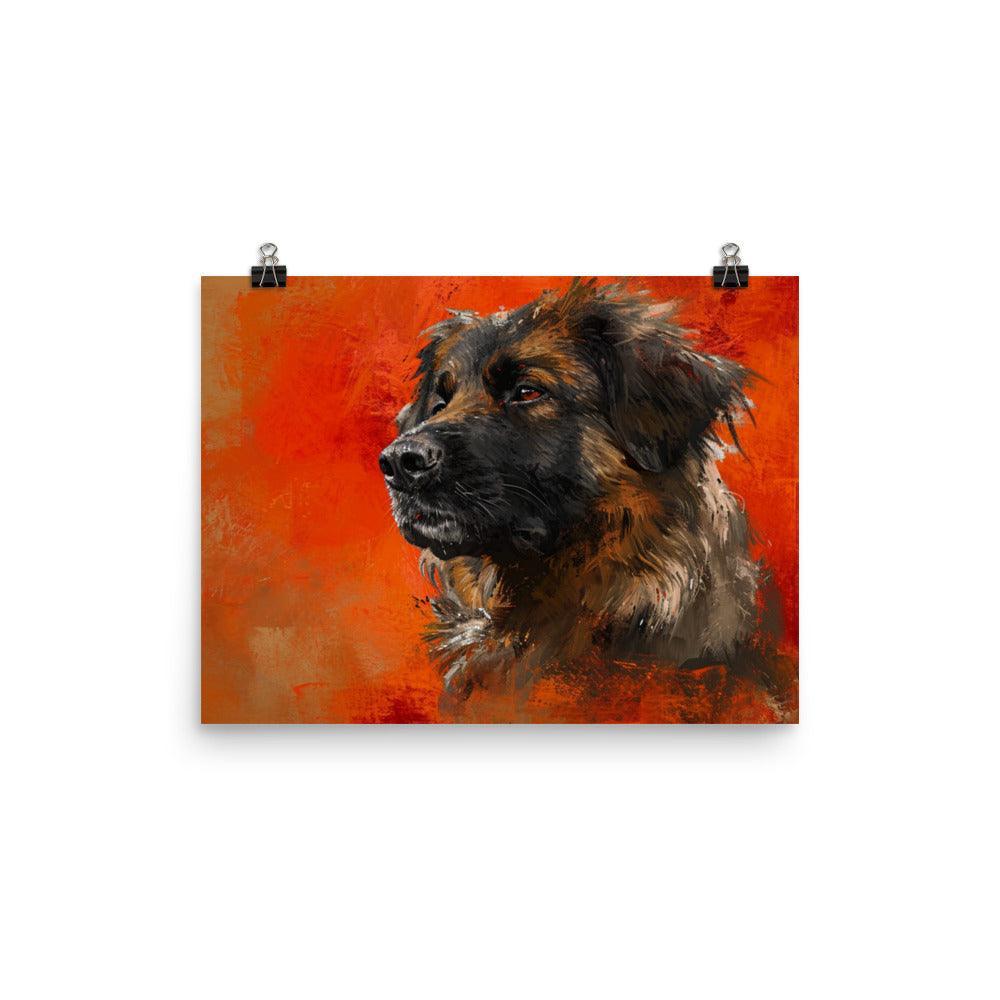 Estrela Mountain Dog Abstract Red Texture Art Poster - Oh Posters