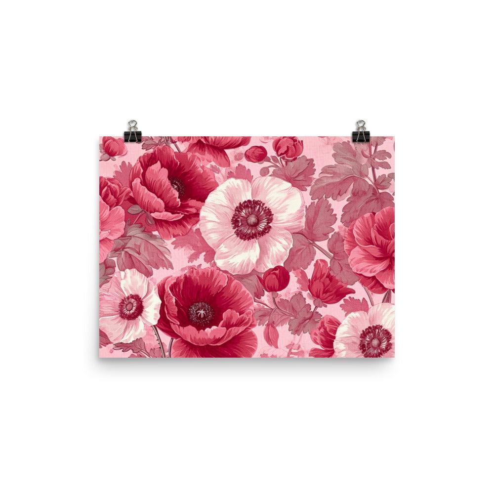 Vintage Pink Floral Pattern Wallpaper Design Poster - Oh Posters