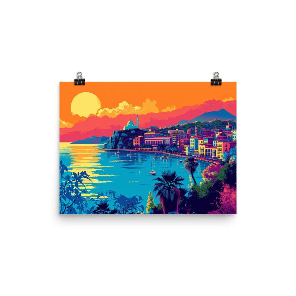 Coastal Sunset in Albania Vibrant Digital Art Poster - Oh Posters