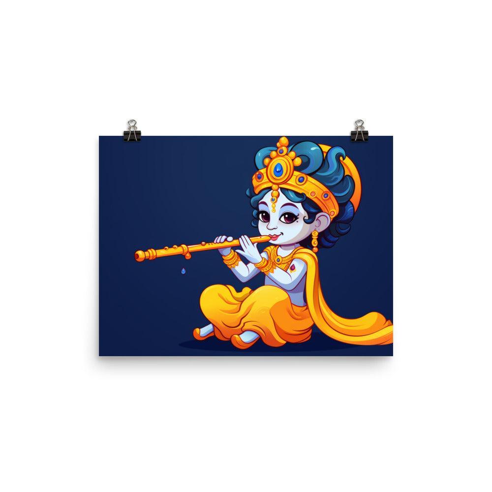 Krishna Divine Melody Cartoon Style Poster - Oh Posters