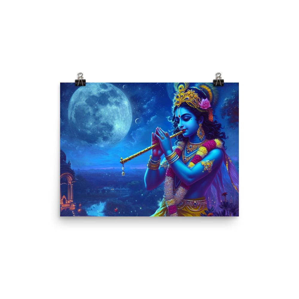 Krishna Moonlit Serenade Digital Painting Poster - Oh Posters