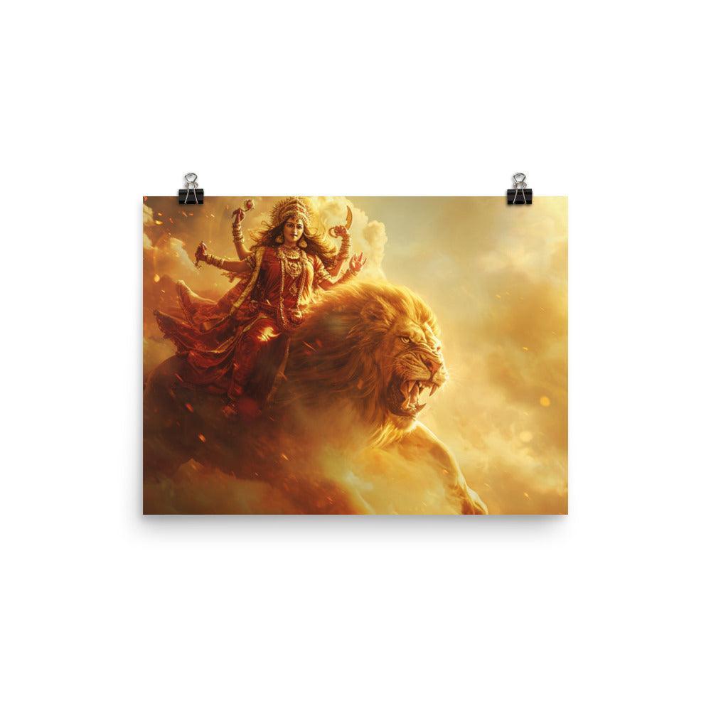 Durga Lion Mount Majestic Digital Art Poster - Oh Posters