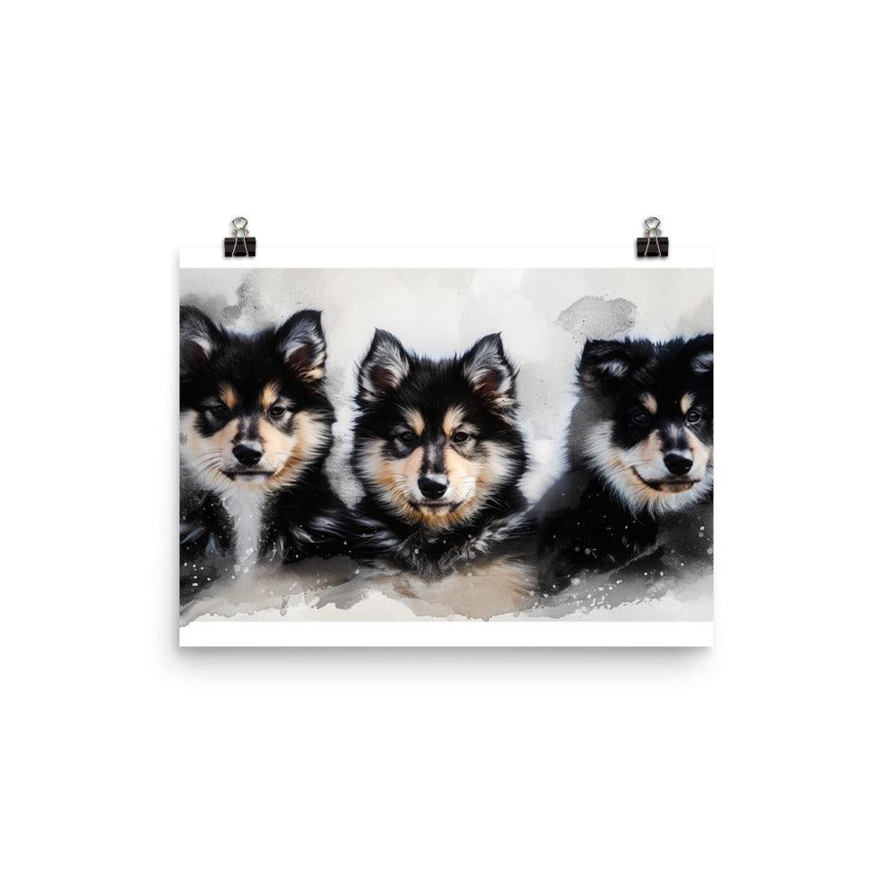 Finnish Lapphund Trio Watercolor Splash Art Poster - Oh Posters