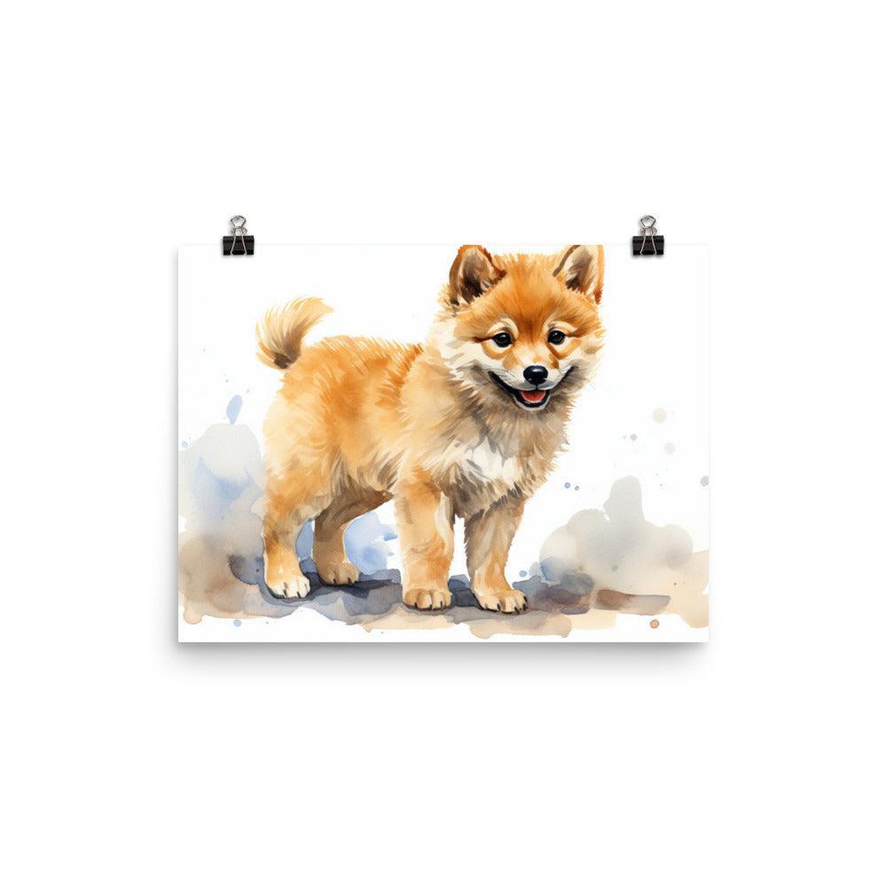 Finnish Spitz Puppy Curious Watercolor Illustration Poster - Oh Posters