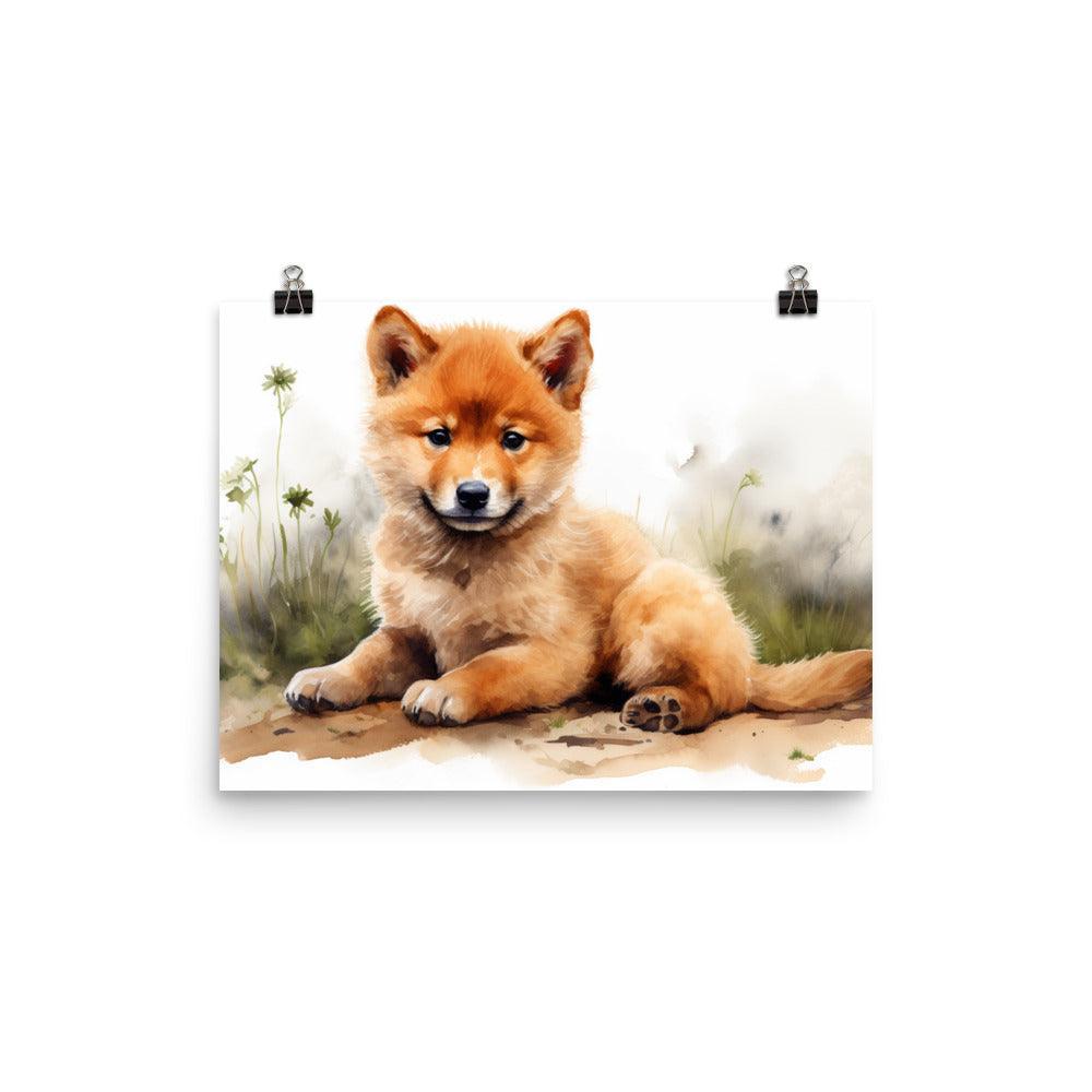 Finnish Spitz Puppy Relaxing Watercolor Artwork Poster - Oh Posters