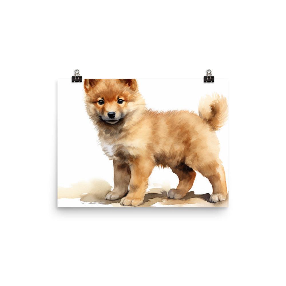 Finnish Spitz Puppy Attentive Watercolor Portrait Poster - Oh Posters