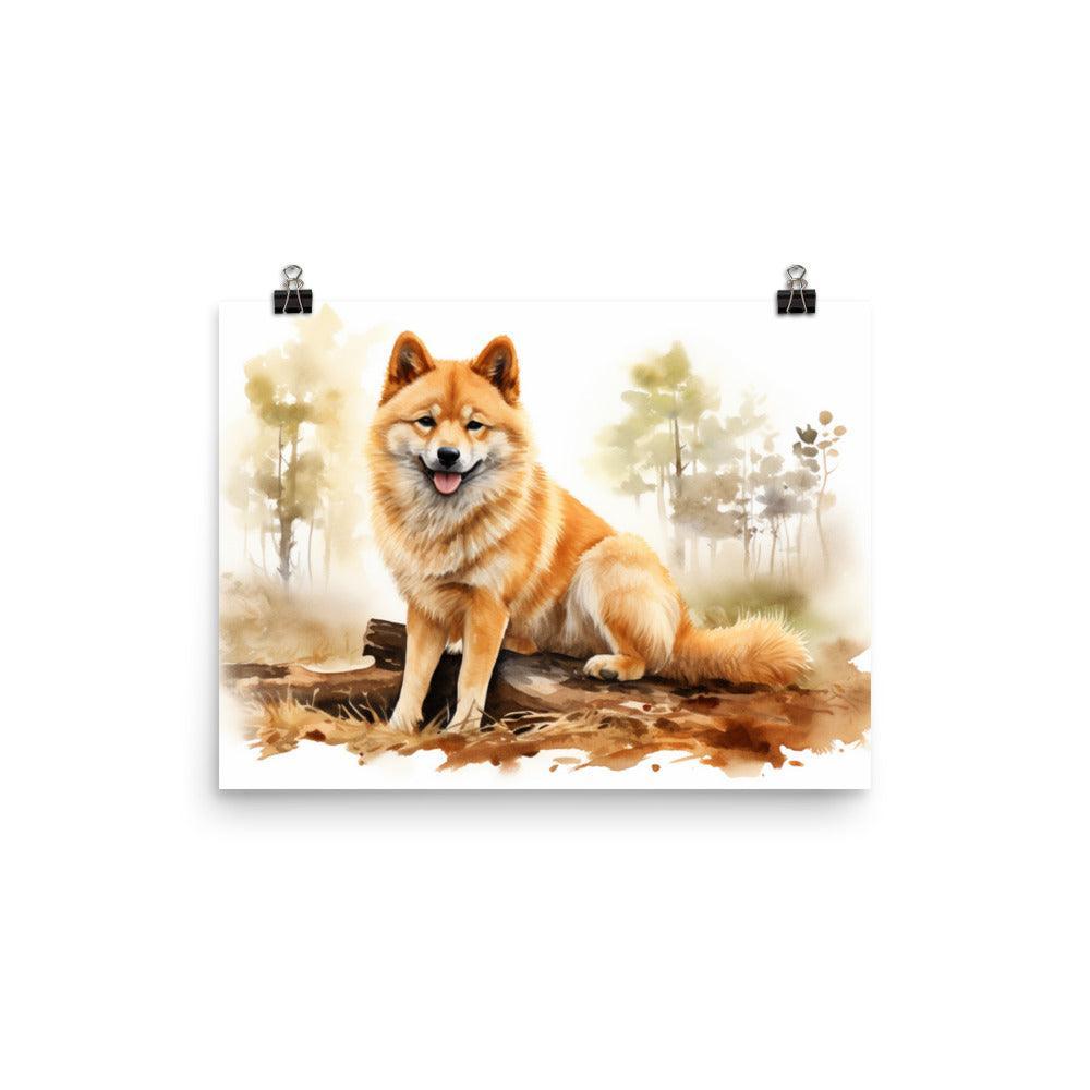 Finnish Spitz Autumn Serenity Watercolor Poster - Oh Posters