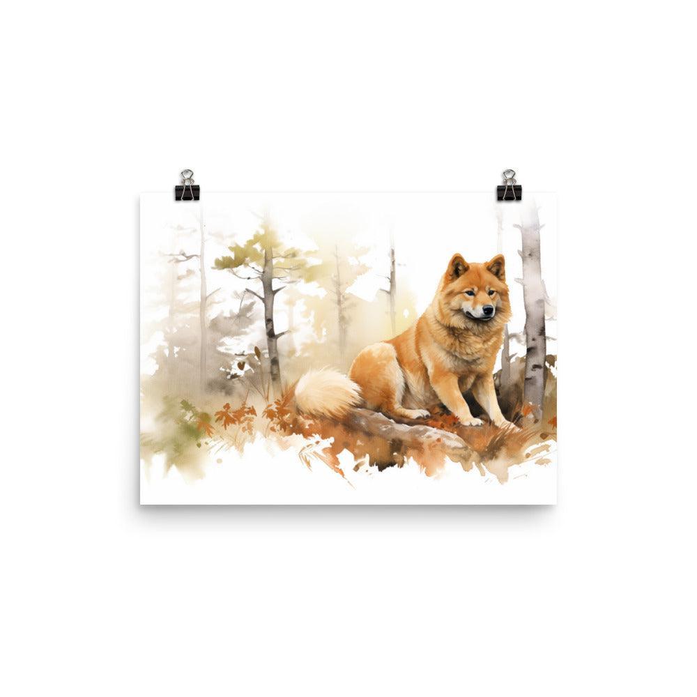 Finnish Spitz Woodland Watcher Watercolor Poster - Oh Posters