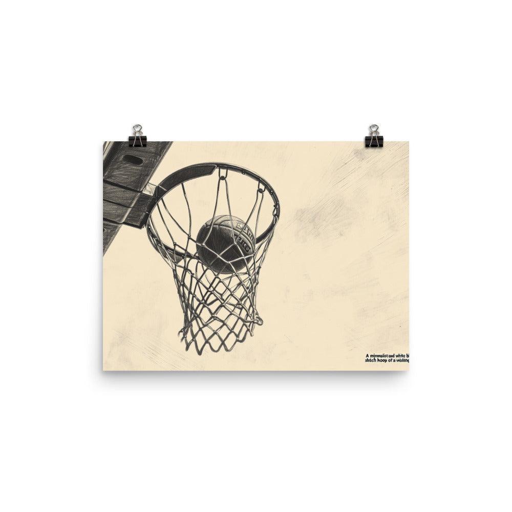 Monochrome Hoop Sketch Basketball Poster - Oh Posters