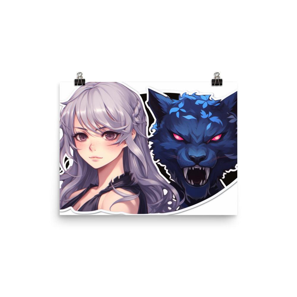 Fierce Companion Anime Girl and Wolf Poster - Oh Posters