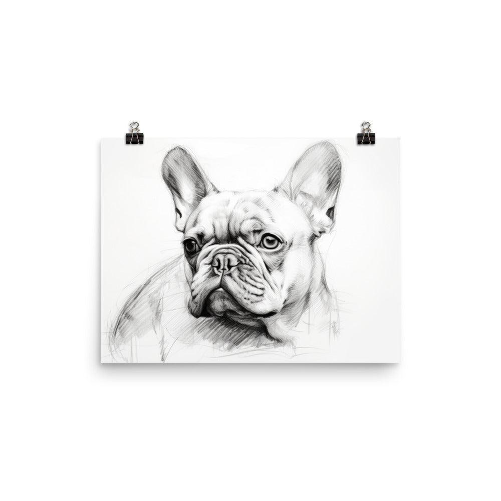 French Bulldog Black and White Sketch Poster - Oh Posters