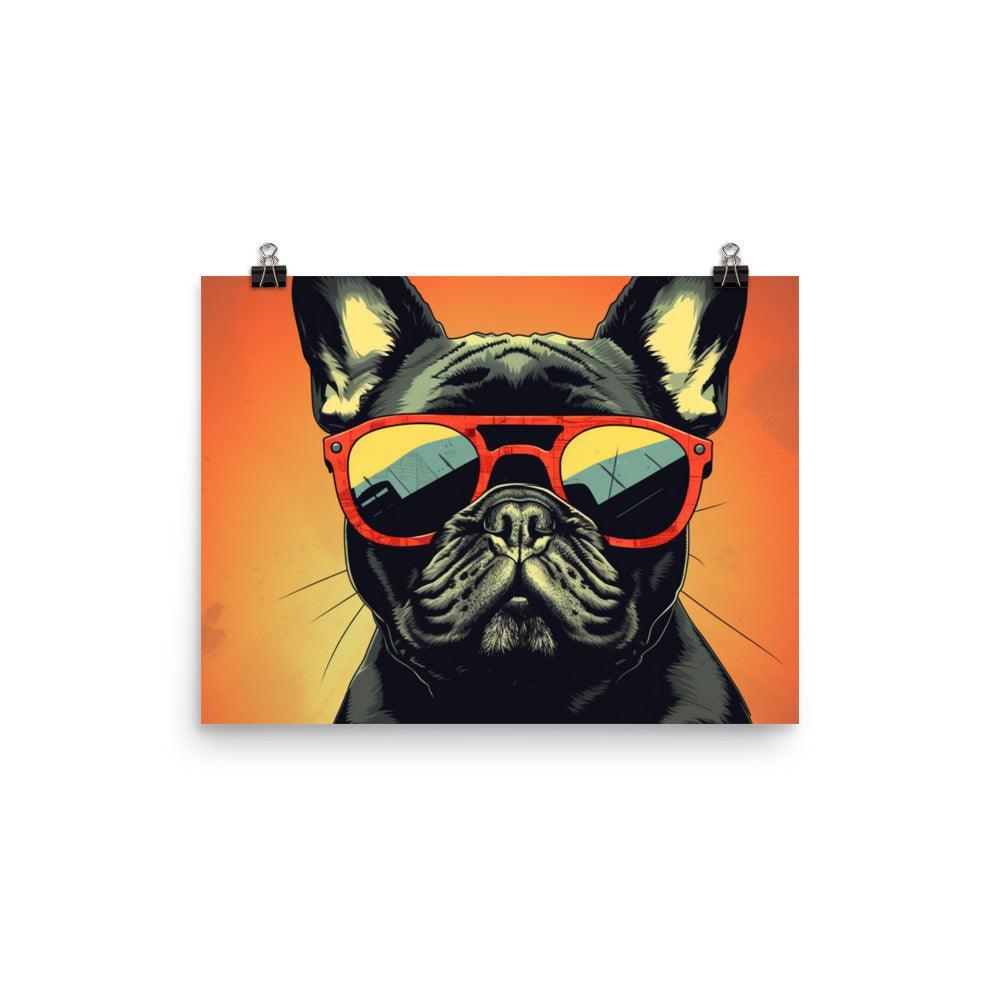 Cool French Bulldog with Sunglasses Vector Art Sunset Tone Poster - Oh Posters