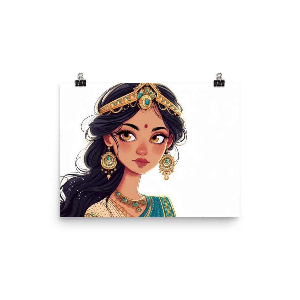 Traditional Indian Jewelry Adorned Princess Illustration Poster - Oh Posters