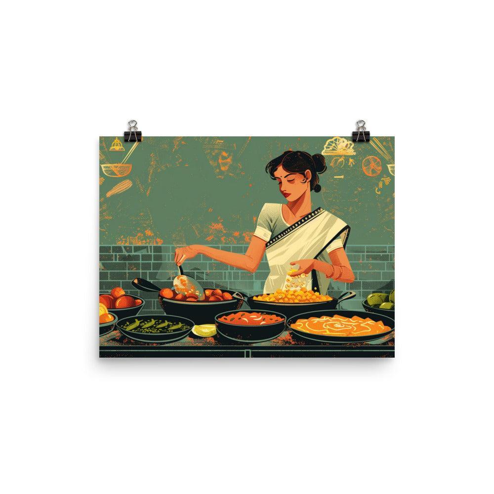 Indian Culinary Experience Woman Cooking Art Poster - Oh Posters